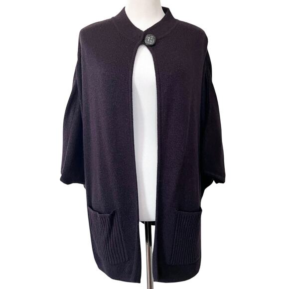 Tally Ho Womens Knit Cape Poncho Cape Open Front Cardigan Pockets Dark Purple 2X - Picture 1 of 8